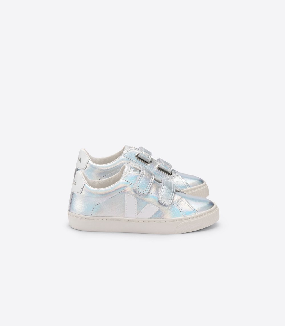 Veja Sneakers Copii - Esplar Velcro Piele - Argintii/Albi - 4610385-RH